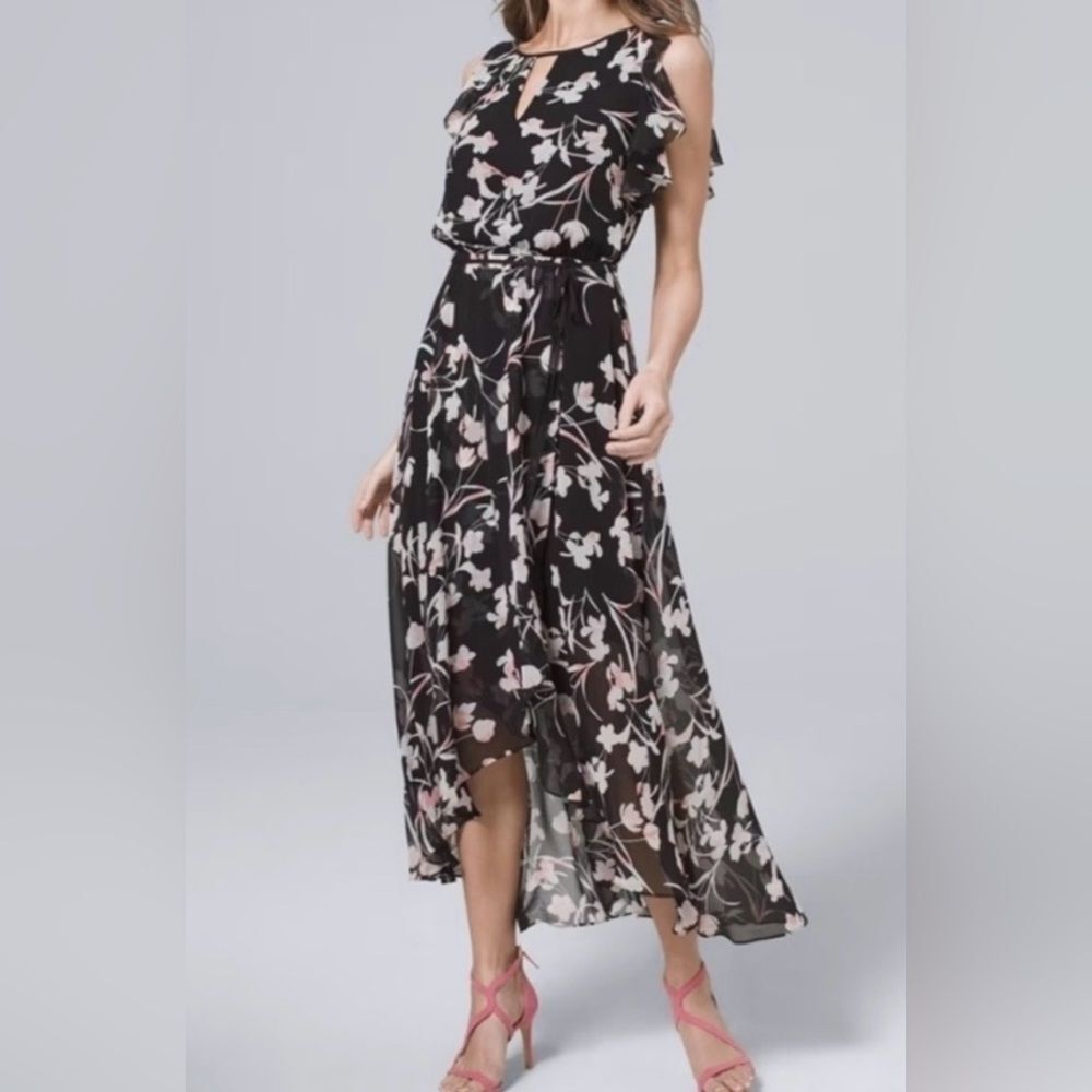 White House Black Market Flutter Sleeve Floral High Low Dress Size 2